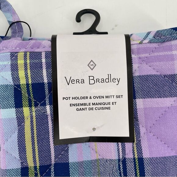~Vera Bradley Cotton Pot Holder & Oven Mitt Set in Amethyst Plaid NWT - Picture 4 of 8
